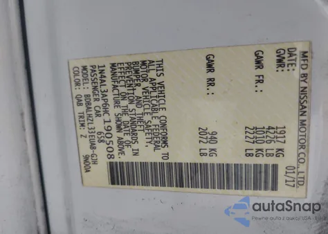 2017 Nissan Altima 2.5 Sr from USA, damaged, VIN 1N4AL3AP6HC190508